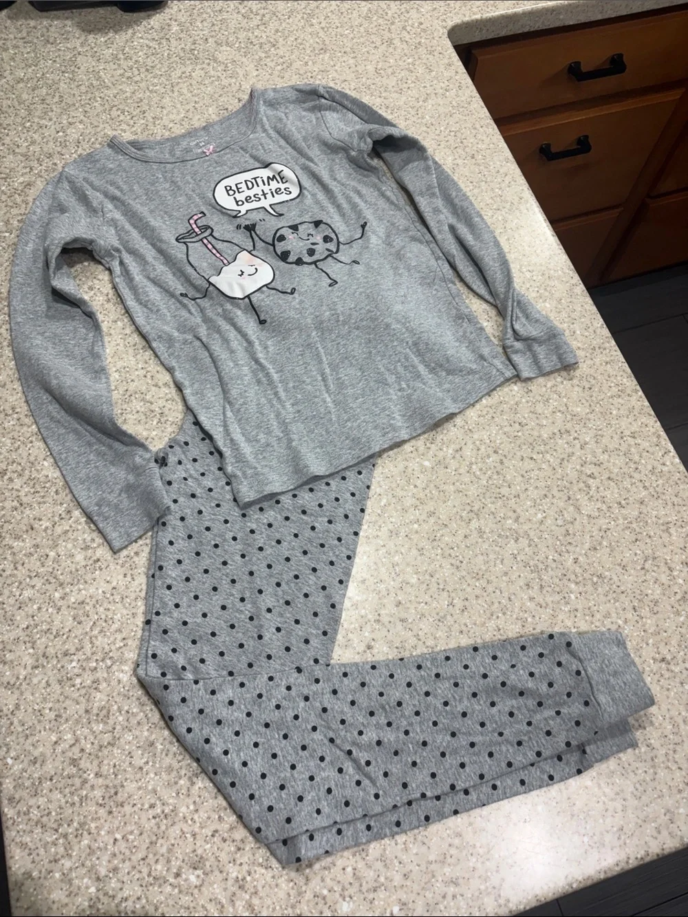Carters size 14 long sleeve and pants pajamas milk and cookies cotton gray